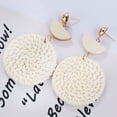 thumbnail image 5 of Ruanlalo Bohemia Hand-woven Braid Round Pendant Drop Earrings Wooden Straw Rattan Jewelry Beige, 5 of 6