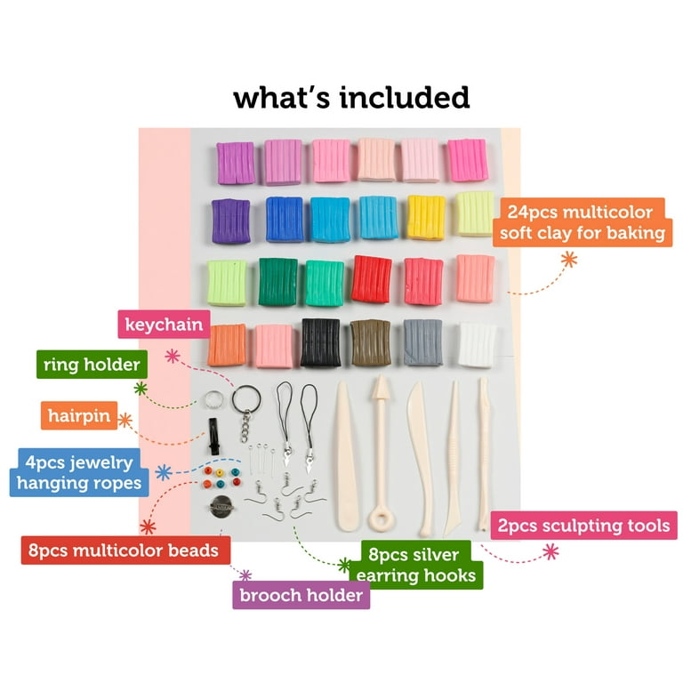 Incraftables Polymer Clay Kit (24 Colors Soft Blocks). Modeling Oven Bake  Clay Kit W/ Sculpting Tool 