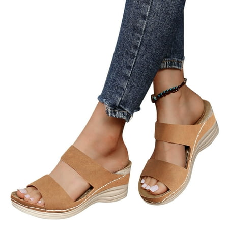 

Women Shoes Sandals Solid Color Printed Leather Wedge Soft Sole Sandals Casual Open Toe Vintage Solid Color Platform Sandals Women Women Heel Sandals Size 7