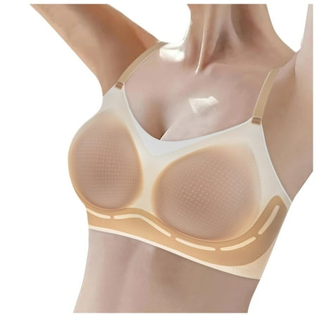 BYHONG Women s Ultra Thin Seamless Vest Soft Support Large Chest Small Half Fixed Cup Breathable Bra Beige XXL