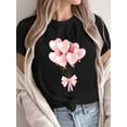 thumbnail image 1 of Women's Valentine's Day Heart Balloon & Bow Print T-Shirt, 100% Cotton Knit Fabric, Crew Neck Short Sleeve Casual Vacation Tee, Regular Fit Spring/Summer Top, Valentines Day Gifts Tee For Adult, Men,, 1 of 6