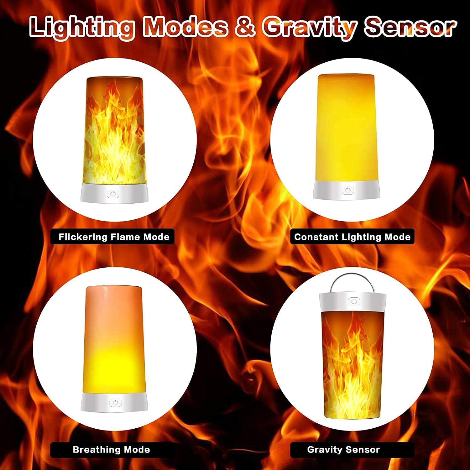 LED Flame Lights, Battery Operated Flameless Candles, Flickering Fake Fire Lamps with Remote Control and Timer, Waterproof Outdoor Flame Lights with Gravity Sensing for Fireplace/Party/Garden/Bar - image 2 of 8