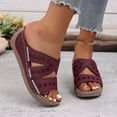 thumbnail image 5 of Yyuenw Women Crisscross Cutout Wedge Slide Sandals PU Open Toe Daily Casual Walking Shoes, 5 of 9