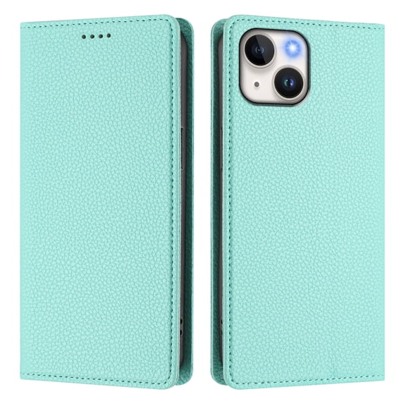 Magnetic Flip Wallet Case for iPhone 14 13 ,Compatible Card Holder with RFID Protection Built-in Stand TPU PU Leather Phone Cover, Mint green