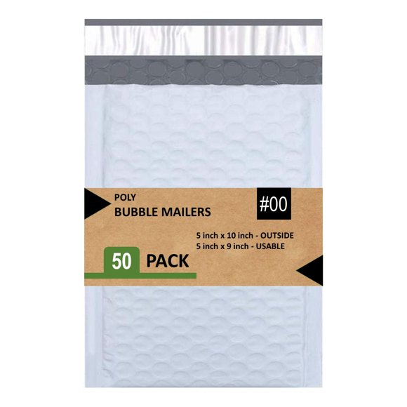 Sales4Less #00 Poly Bubble Mailers 5X10 Inches Shipping Padded Envelopes Self Seal Waterproof Cushioned Mailer 50 Pack