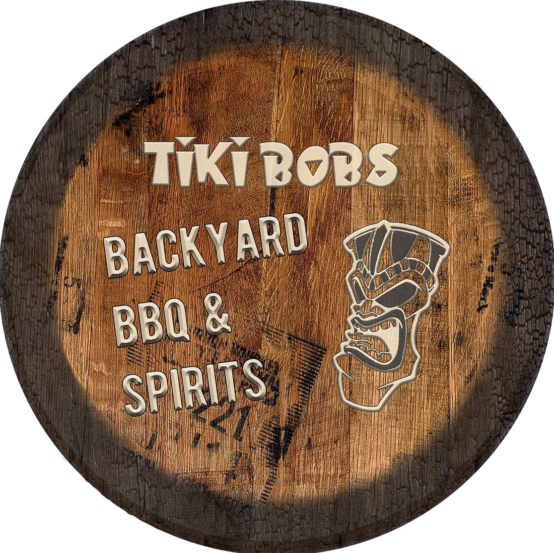 Tiki Head Tiki Bar Sign Large Oak Whiskey Barrel Wood Wall Decor
