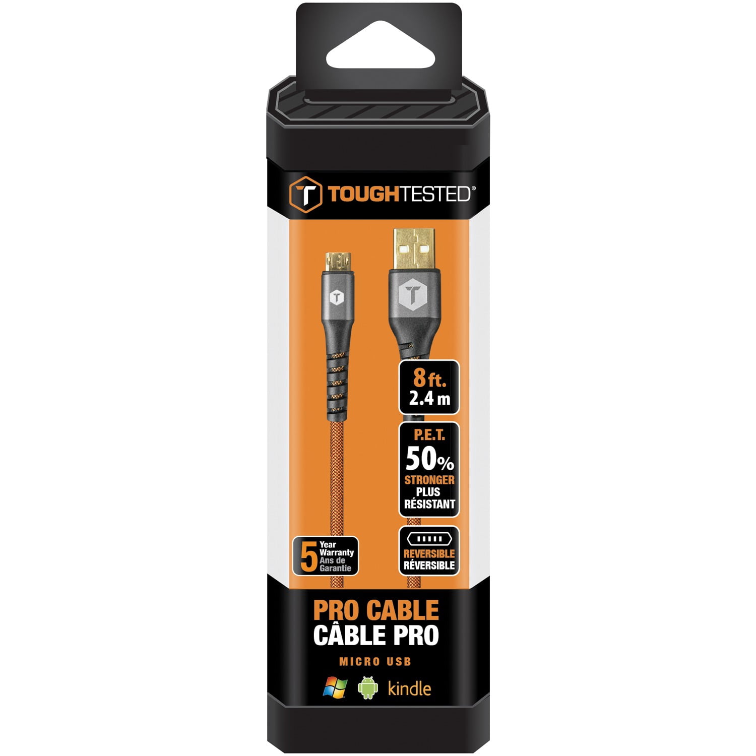 ToughTested TT-PC8-MC2 PRO Armor Weave Micro USB Cable with Slim Tip, 8ft