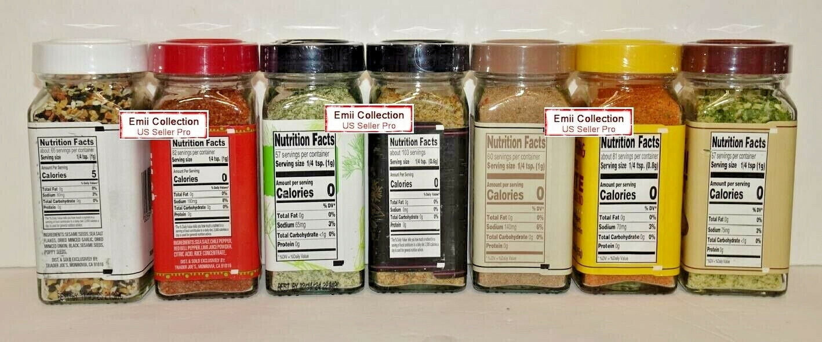 Trader Joe 7 Flavors Spice Seasoning Variety Set (7 Glass Bottles)