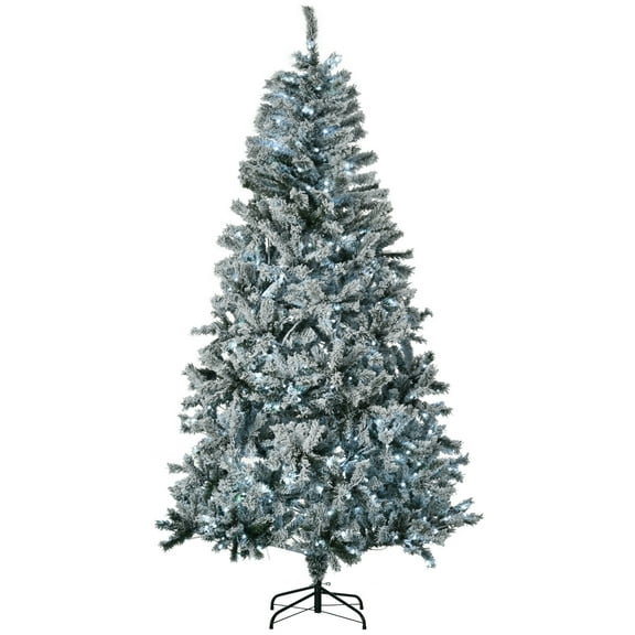 Christmas Trees HOMCOM 7.5' Flocked Artificial Christmas Tree with Cold White LED Lights,Artificial Christmas Trees