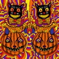 thumbnail image 2 of Green, Howie 20x20 Gold Ornate Wood Framed with Double Matting Museum Art Print Titled - Pumpkins and Cats, 2 of 4