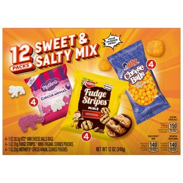 Keebler Sweet & Salty DHF10 Mix, Keebler Fudge Stripes, Mother's Circus Animals, Utz Mini Cheese Balls, 1 Oz. (Pack of 12)