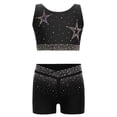 thumbnail image 1 of Moggemol Kids Girls Sparkle Rhinestone Ballet Jazz Set Crisscross Back Crop Tank Top V-Front Performance Shorts Black 10, 1 of 4