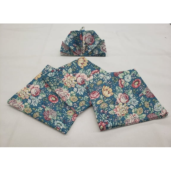 Rose Garden Cloth Napkins by Penny's Needful Things (Set of 4) (Blue)