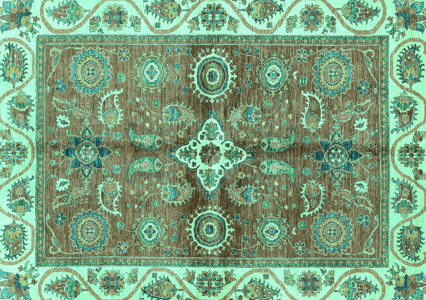 Ahgly Company Indoor Rectangle Oriental Turquoise Blue Traditional Area