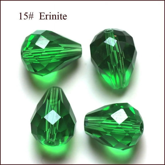 50 pc Imitation Austrian Crystal Beads Grade AAA K9 Glass Faceted Drop Green 10x12mm Hole: 0.9~1.5mm