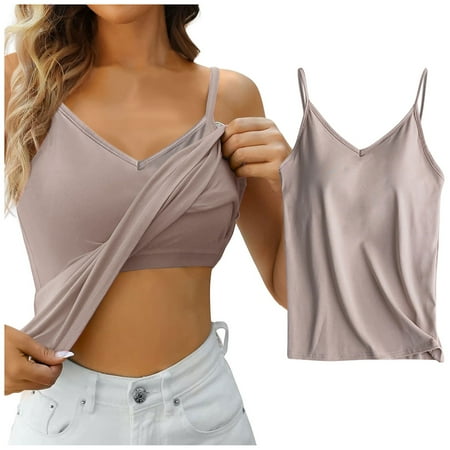OJSFQUFP Womens Camisole Tank Tops Dressy Khaki Womens Solid Camisoles Tops with Built In Padded Bra Basic Breathable Tank Tops Vest Cool breathable camisole vest Soft sexy vest L