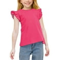 thumbnail image 2 of Ashirexll Summer Shirts, Shirts for Girls, 3-15 Years Girls Solid Color Summer Shirts Cute Ruffle Sleeve Round Neck Casual T-shirts Tops, 2 of 7