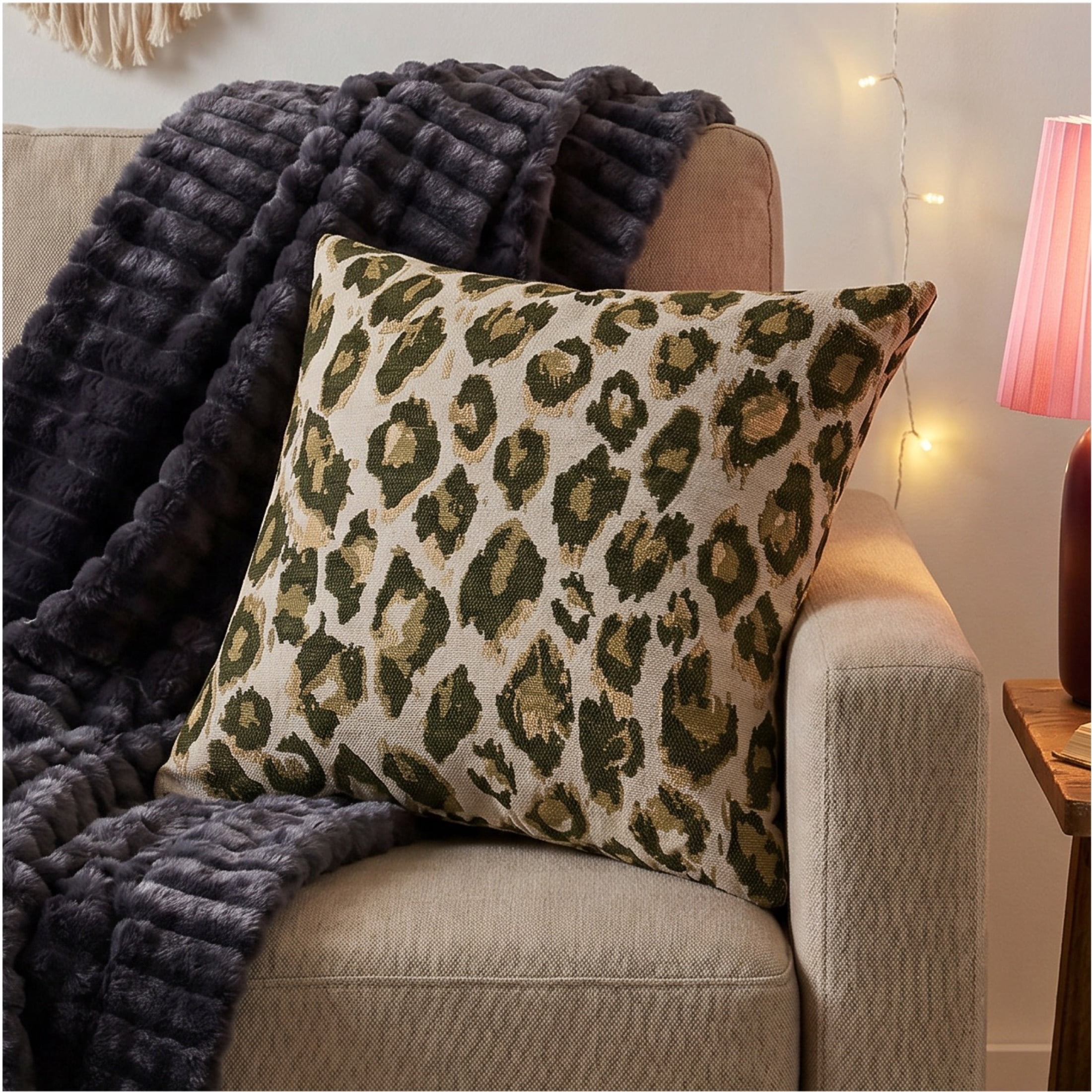 Mainstays 18" x 18" Grey Leopard Print Decorative Pillow