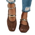 thumbnail image 4 of LTTVQM Mary Jane Shoes Women Woven Hollow Out Closed Square Ballet Flats Dressy Casual Comfortable Work Walking Shoes Brown 40(US-8), 4 of 5