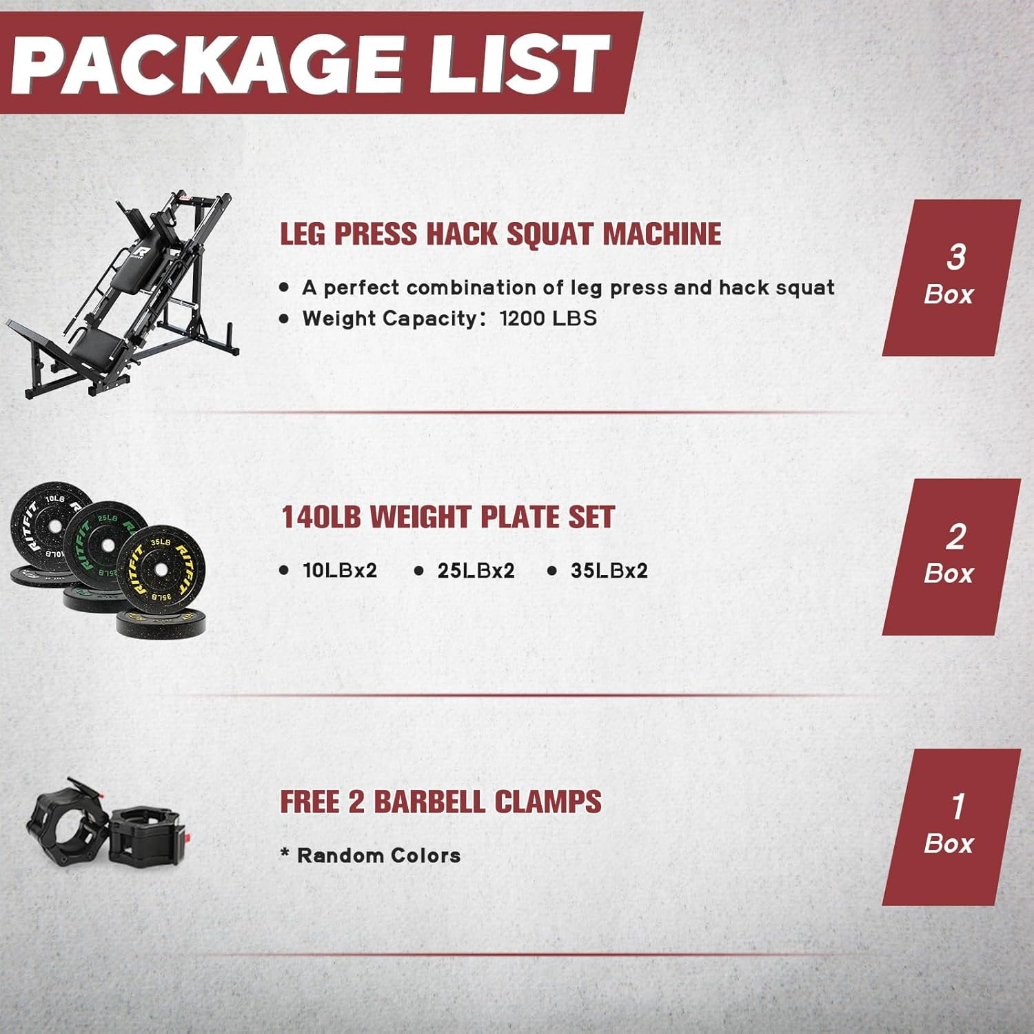 RitFit Adjustable Leg Press and Hack Squat Machine with Weight Plates, Professional Home Gym Equipment with Linear Bearings and Weight Storage Posts, 140LB Fleck Rubber Plate Set