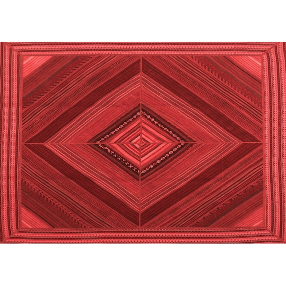 Ahgly Company Indoor Rectangle Abstract Red Contemporary Area Rugs, 2' x 4'