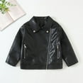 thumbnail image 2 of Kid's Faux Leather Jackets Lapel Fornt Zip Solid Color Biker Shackets Casual Vintage Stylish Outwear (11 Years, Black-A), 2 of 9