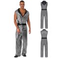 thumbnail image 2 of TiaoBug Men's Retro 70s Outfit Disco Dance Jumpsuit Sleeveless Shiny Metallic V-Neck Bodysuit Clubwear Silver L, 2 of 7