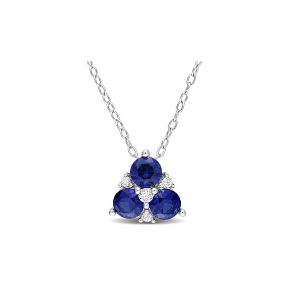 1.35 Carat (Ctw) Lab-Created Blue Three Stone Pendant Necklace in Sterling Silver with Chain for Women