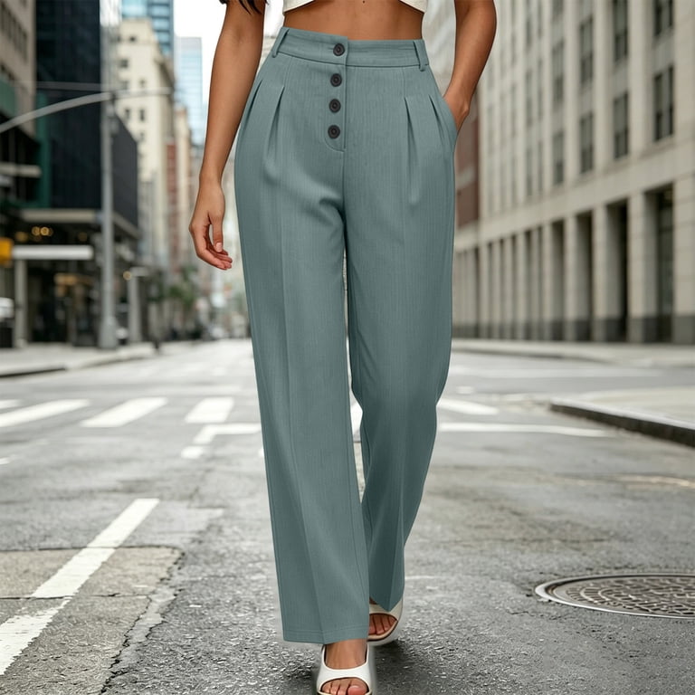 Happyyee Women Dress Pants Wide Leg New Dress Long Pants for Women Fashion Versatile Business Work Trousers High Waist Pleated Straight Leg Bottoms
