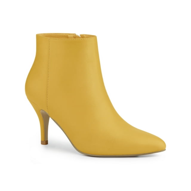 BLISSFUL STEP Women's Pointed Toe Zipper Stiletto Heels Ankle Boots Yellow 8