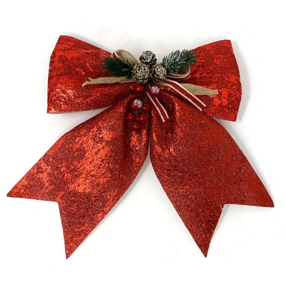 Allgala Christmas Decorative Bows for Wreath Garland Treetopper Christmas Tree (9" LG Red Foil 2-PK)-XBW93057
