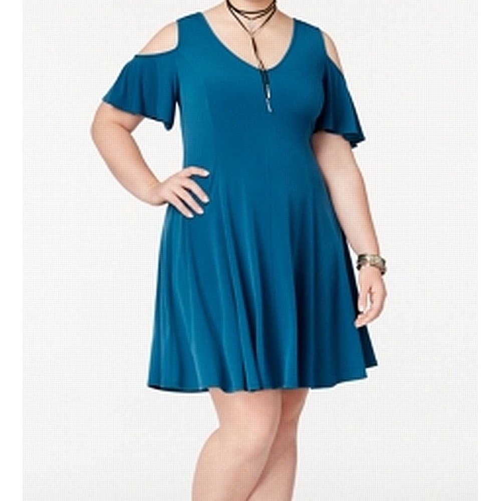 Soprano Dresses Soprano NEW Teal Blue Womens Size 1X Plus ColdShoulder ALine Dress Walmart