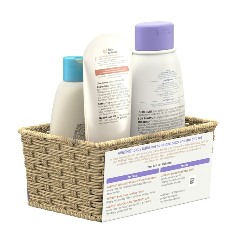 Aveeno Baby Bath Time Gift Set - Wash, Shampoo, Lotion & Mom's Stress Relief Wash In Reusable Canvas Box