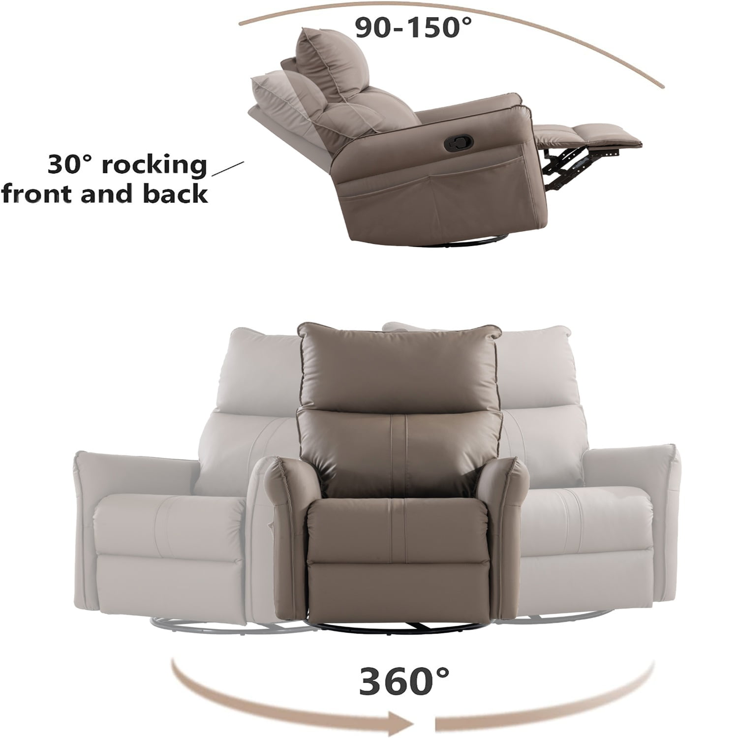 Kadyn Rocking Recliner Chair, 360 Degree Swivel Nursery Rocking Chair, Home Theater Seating with USB Charging Ports for Living Room Bedroom, Brown Kadyn Rocking Recliner Chair, 360 Degree Swivel Nursery Rocking Chair, Home Theater Seating with USB Charging Ports for Living Room Bedroom, Brown