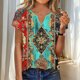 thumbnail image 2 of Tops de Manga Corta de Verano para las Mujeres No Posicionamiento Impresión Color Sólido V-Cuello Blusa, las Mujeres de Manga Corta de Verano Tops de Uso Diario Casual, 2 of 7