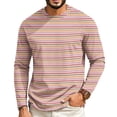 thumbnail image 2 of GrmtClth Shirts for Men Lightweight Striped Long Sleeve Crew Neck Pullover Multi Color Retro Street Leisure Shirts Pink XL, 2 of 5