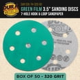 thumbnail image 2 of Dura-Gold Premium 320 Grit 3.5" (90mm) Green Film Sanding Discs, 7-Hole Pattern, Box of 50 - Heavy-Duty Dustless Hook & Loop Backing Sandpaper for Random Orbital Sander, Sand Auto Paint Wood Furniture, 2 of 6