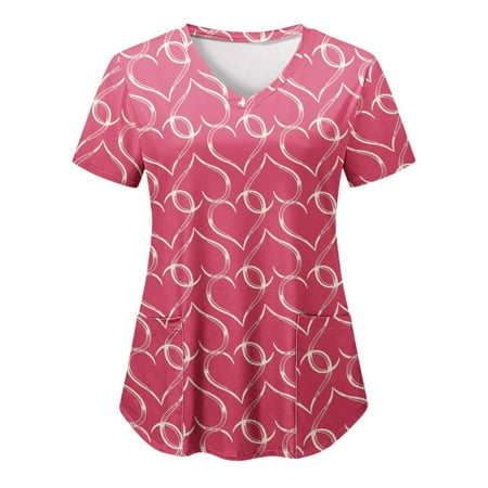 

Women Scrubs Top Butterflies Printed Fashion Short Sleeve V Neck With Pocket Spring Summer Daily Nursing Uniforms Nursing Care Working Uniforms