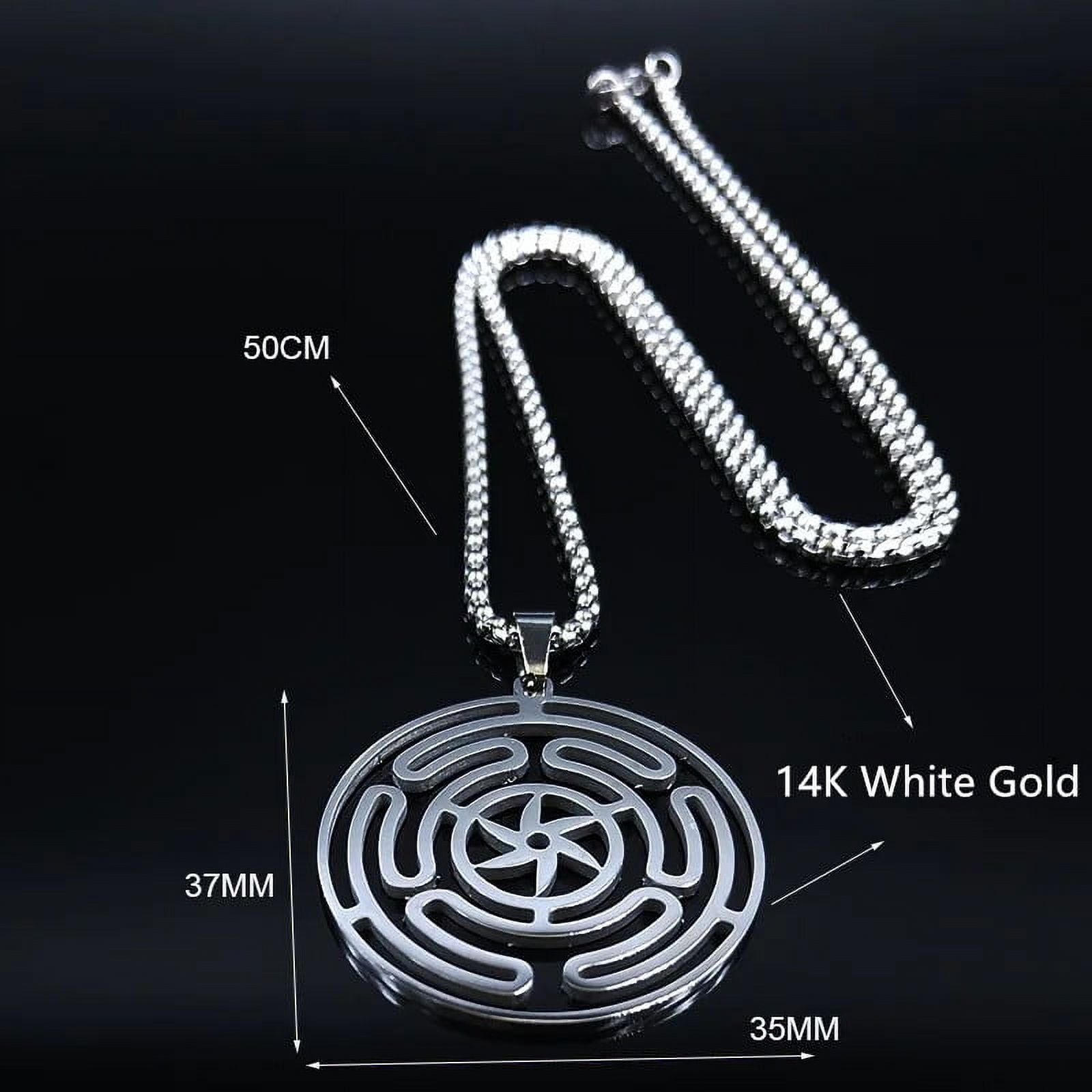 Hekate Wheel 14K White Gold Necklace Pendant Strophalos Hecate Magic Symbol Logo Charm PIN colier femme Jewelry