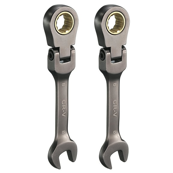 Uxcell 2Pcs Flex Head Stubby Ratcheting Combination Wrench 8mm Metric 72-Teeth CR-V Steel Nickel Plated