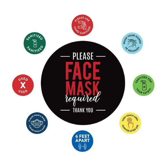 Koyal Wholesale Social Distancing Please, Face Mask Required Business Signs, 50 Labels, Vinyl Sticker Decals
