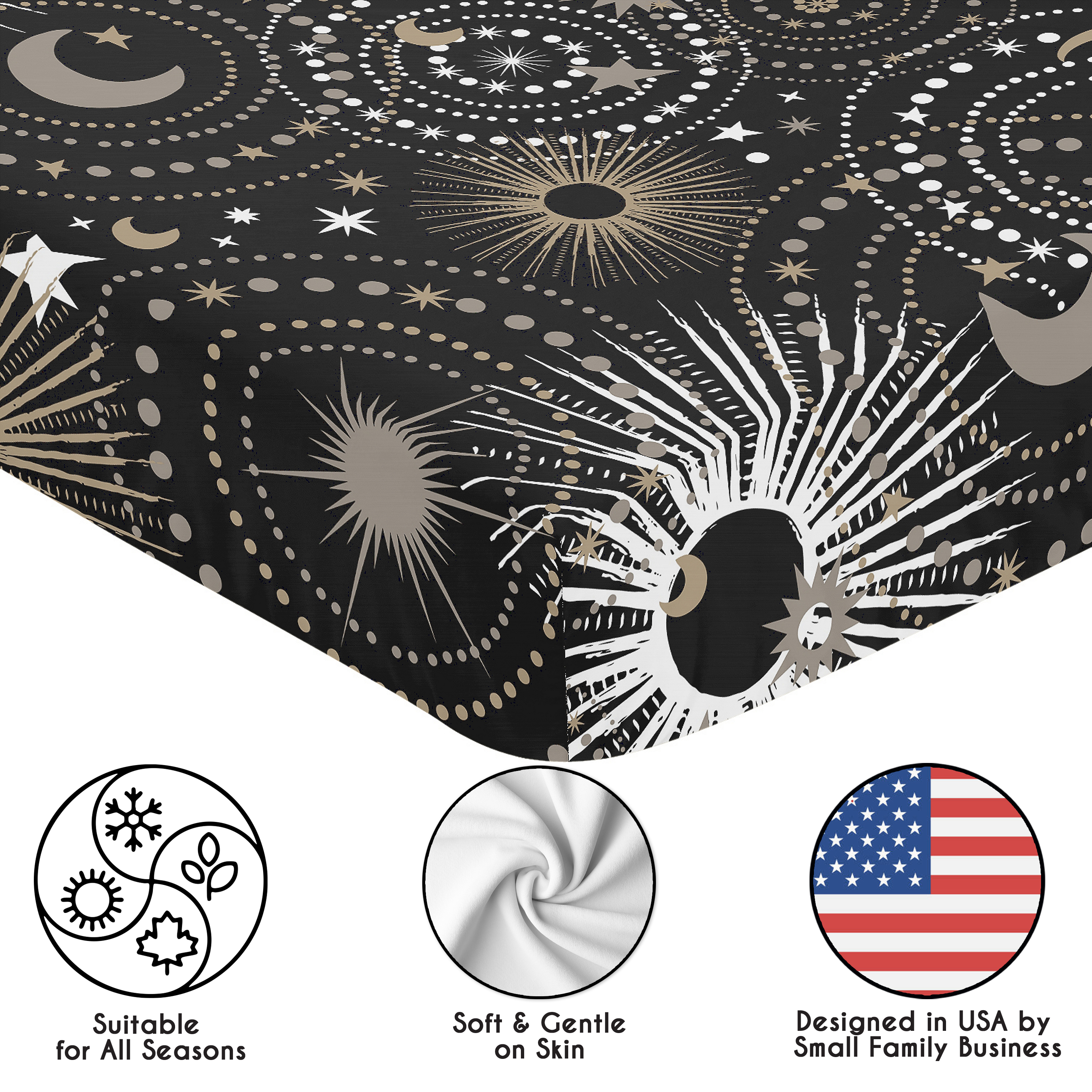 Sweet Jojo Designs Celestial Moon and Stars Black and Gold Boy, Girl, Unisex/Gender Neutral Fitted Crib Sheet