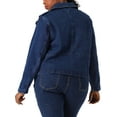 thumbnail image 3 of MODA NOVA Juniors Plus Size Denim Inclined Zip Motorcycle Jacket Dark Blue 2X, 3 of 7