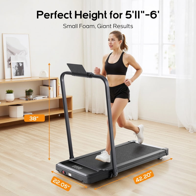 Compact Treadmill with handle, Quiet Under-Desk Walking Pad, Slim & Portable Design for Home Office Workouts, Easy to Store, Ideal for Apartments and Work-from-Home Fitness, Black