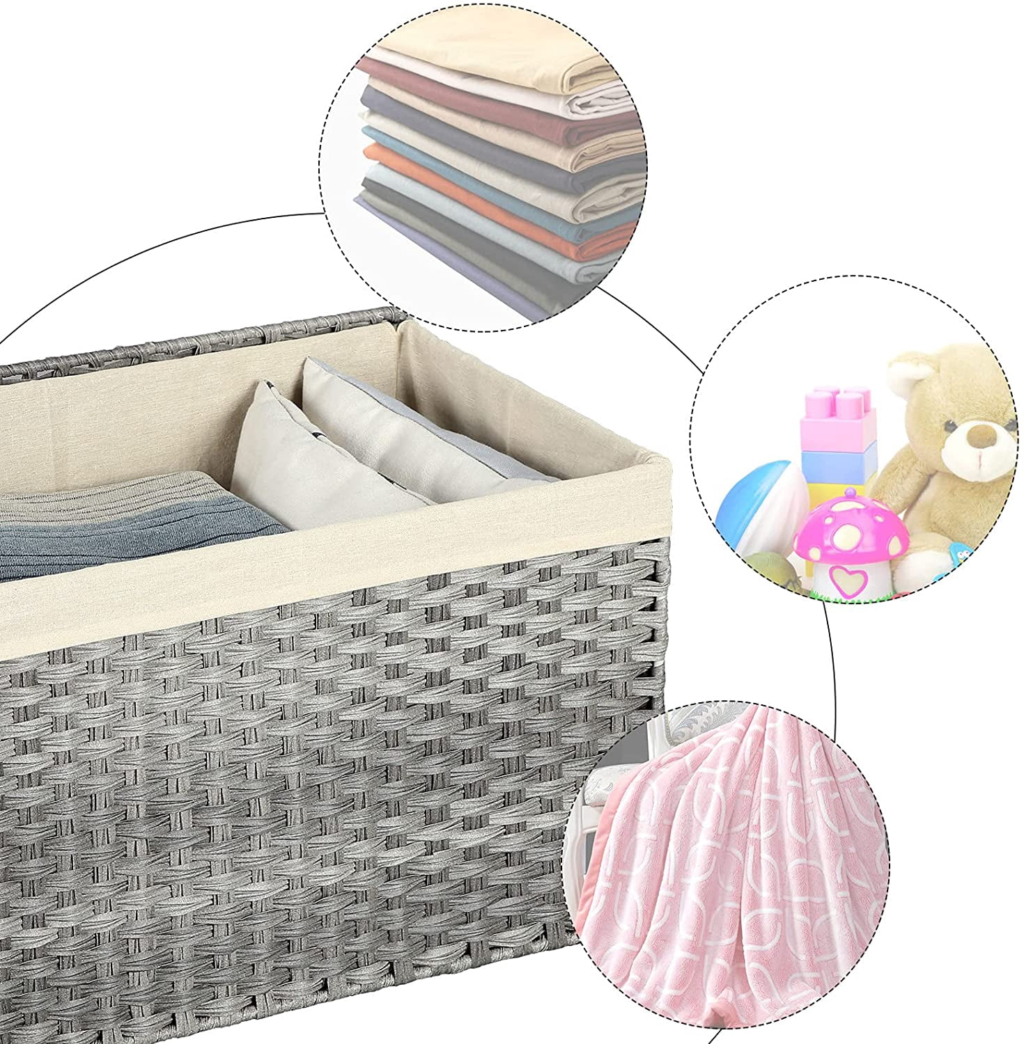 SONGMICS Storage Box with Cotton Liner, Rattan-Style Storage Basket