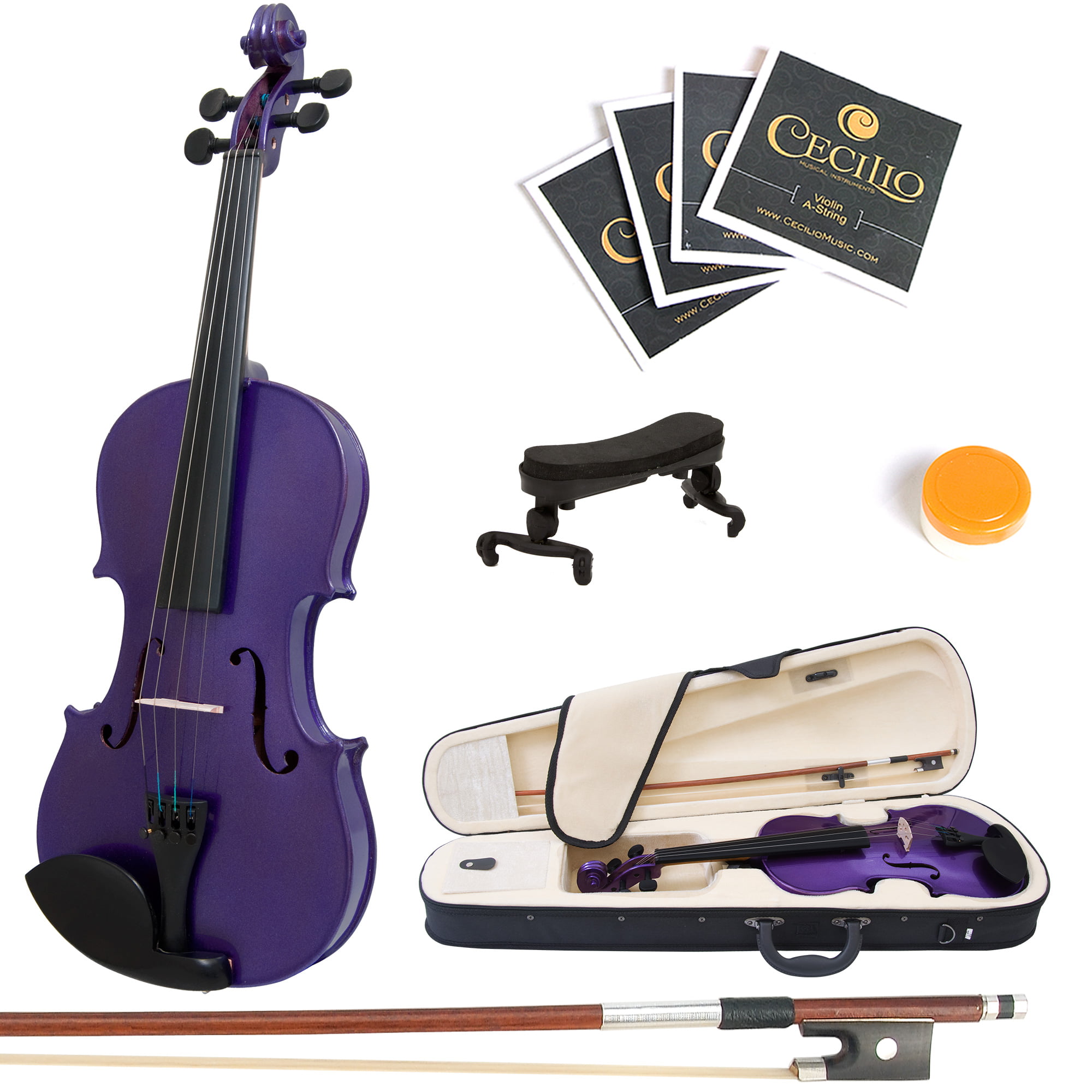 Size 4/4 Full Size Cecilio CVN-200 Solid Wood Violin with Tuner and Lesson Book 