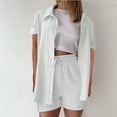 thumbnail image 2 of GILIGEGE Linen Sets for Women 2 Piece Summer Women's Spring and Summer Short Sleeve Shorts Solid Color Cotton Linen Thin Shirt Button Suit Lounge Beach Vacation Two Piece Outfits Tracksuits White 3Xl, 2 of 5