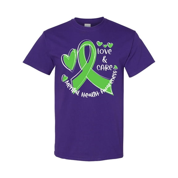 Inktastic Love and Care Mental Health Awareness Green Ribbon T-Shirt