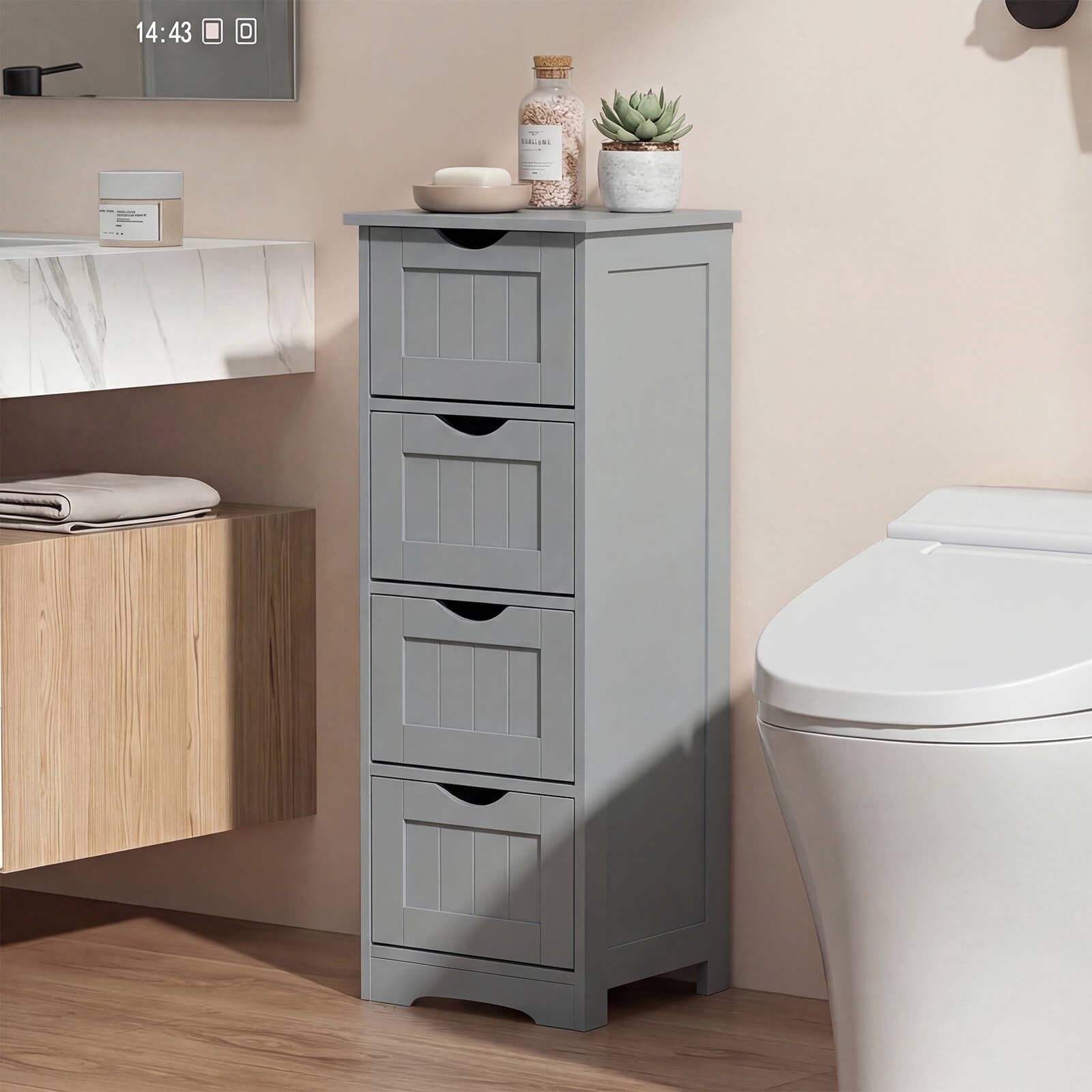 Costway 32.5'' Bathroom Floor Cabinet with Anti-tipping Device Freestanding Towel Cabinet Gray