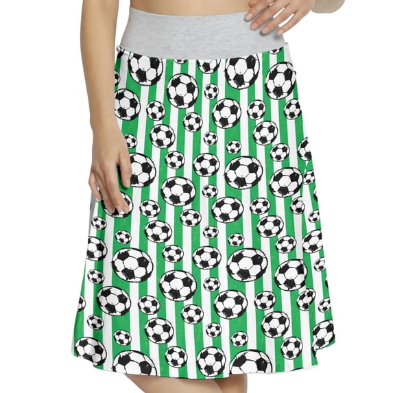 Women's Soccer Stripes Outdoor Sports Theme A-line Printed Skirt Casual Wear, 3XL, White Black and Green, by Ambesonne